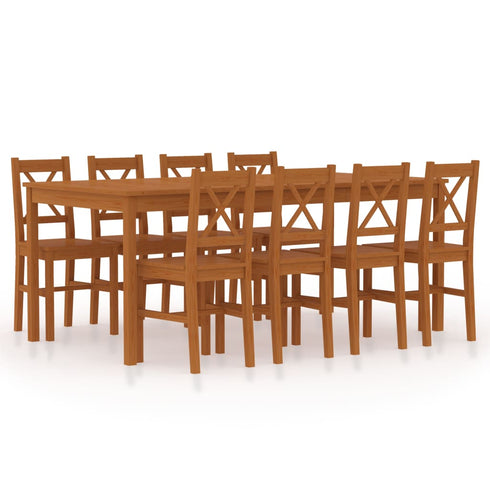 Maison Madeleine -  9 Piece Dining Set Pinewood Honey Brown